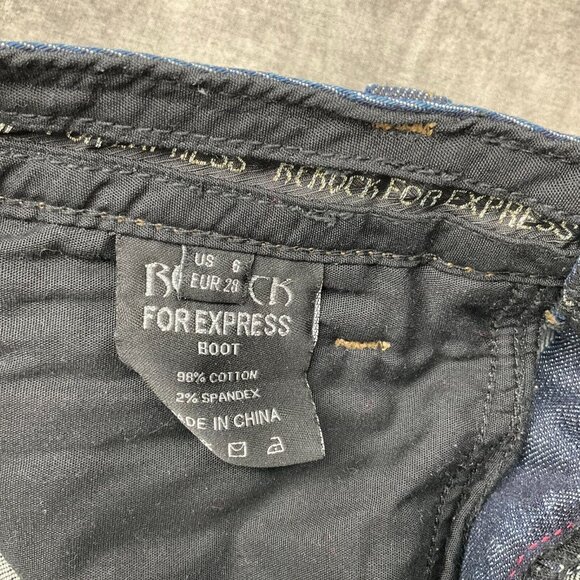 Express ReRock Jean Women 6 Blue Distressed Stitch Pocket Cotton Flap Stretch - Picture 6 of 16